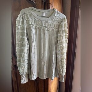 Cato Light Sage Long Sleeve Ruffle-Textured Top